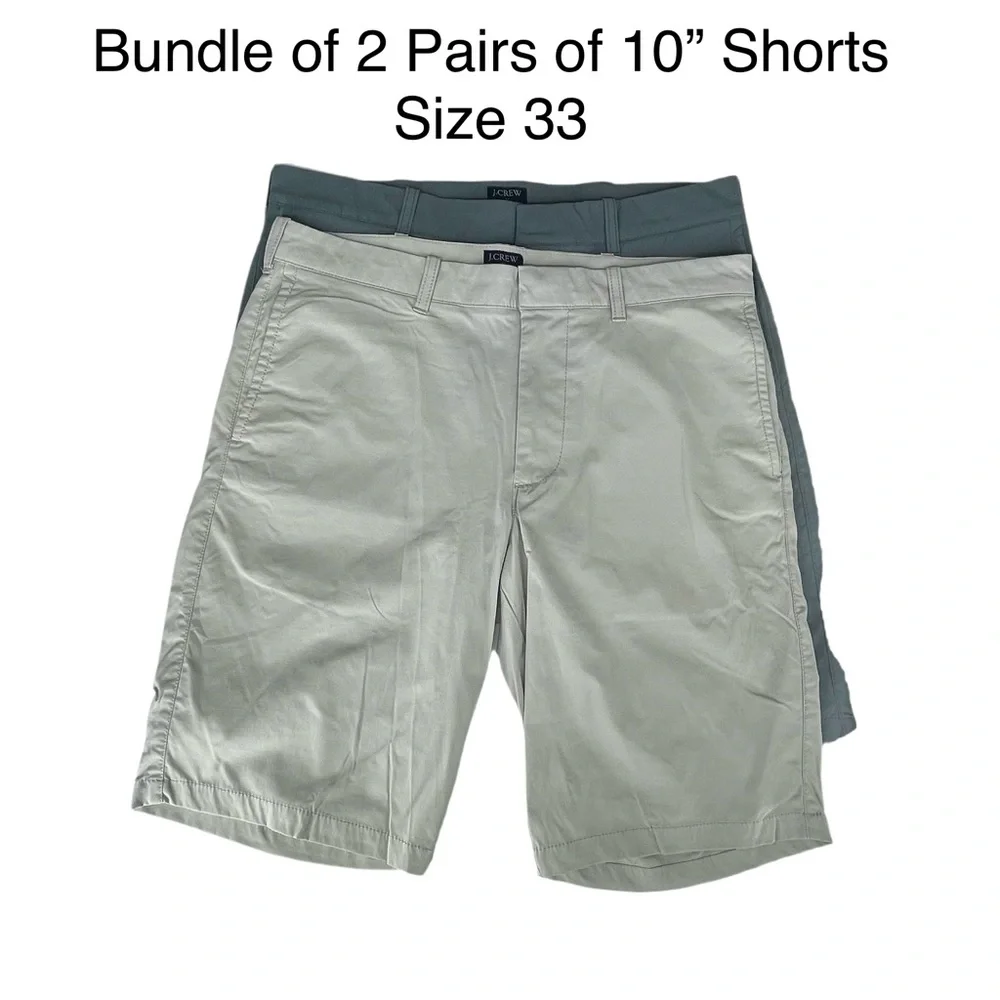 J. Crew Men’s Flex Rivington Flat Front Shorts Sz 33 10” Inseam Bundle of 2 Pair